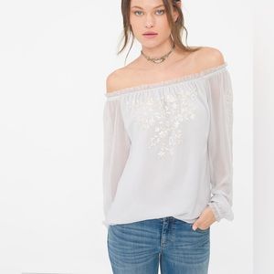 WHBM Floral Embroidered Off-The-Shoulder Blouse gray long sleeve  Size M